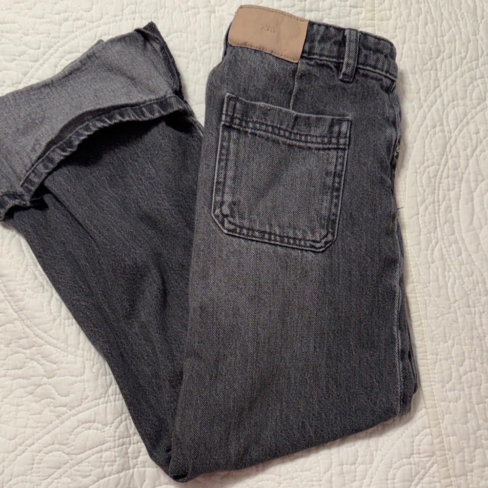 Zara Gray Cuffed Denim Jeans